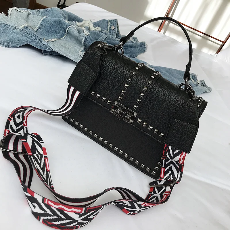 Toposhine Rivets Women Shoulder Bag Black Cover Girls Handbag Square Rivets Madam Ladies Bags Support Drop shipping Wholesale