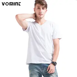 Vomint Лето Для мужчин футболки однотонная хлопковая Футболка с v-образным вырезом простой моды Slim Fit короткий рукав эластичные футболка Лидер