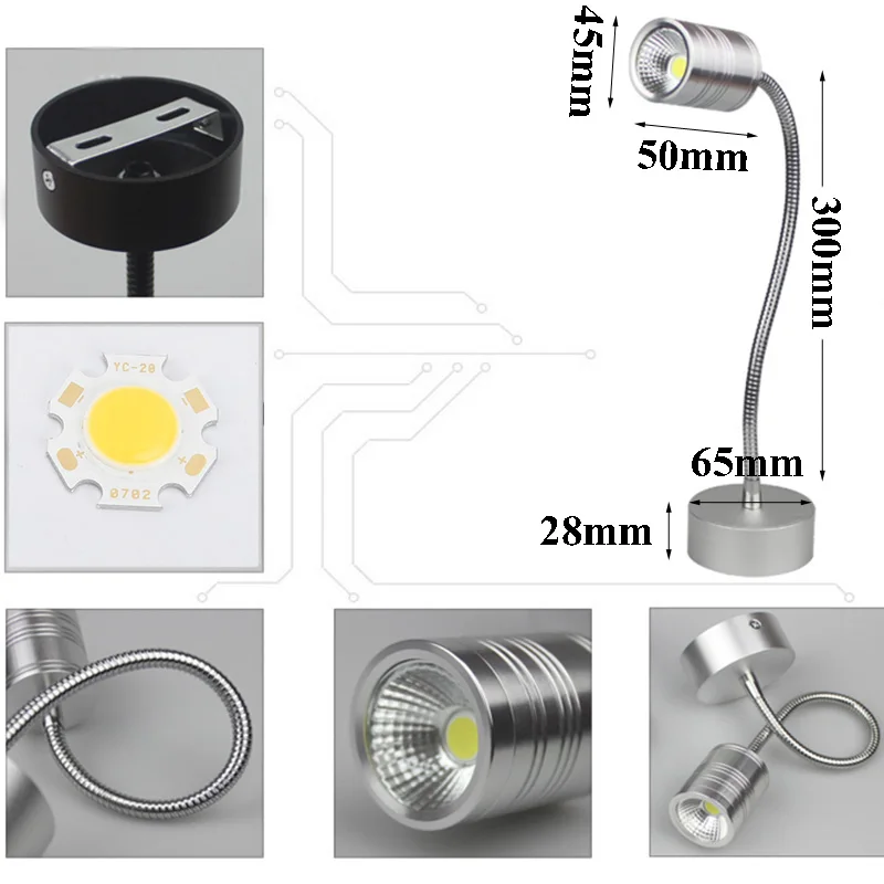 Modern LED COB Wall Light 5W Flexible Hose Flexible Arm Light Lamp Bedside Reading Wall Spot Lighting Bathroom AC85-265V