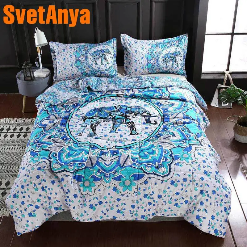 

Svetanya 1pc thin Quilt 2pc pillowcase Bedding set Indian Elephant Printed US queen full size