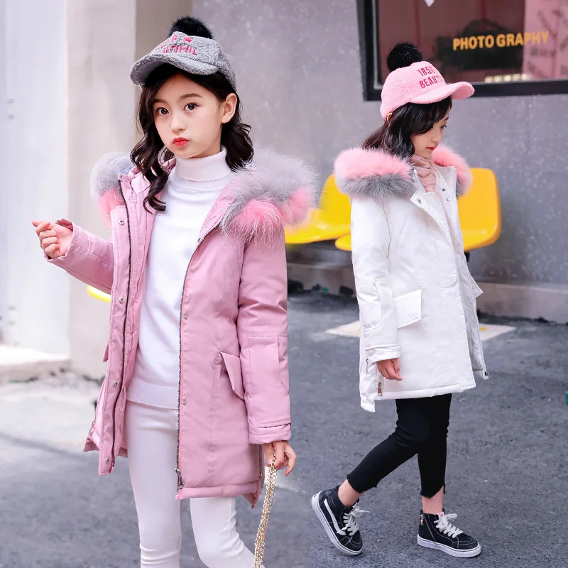 

2018 Fur Hood Jacket for Girls Children Snow Wear Parka Thick Down Coats Winter Jacket for Children Christma Winter Coat