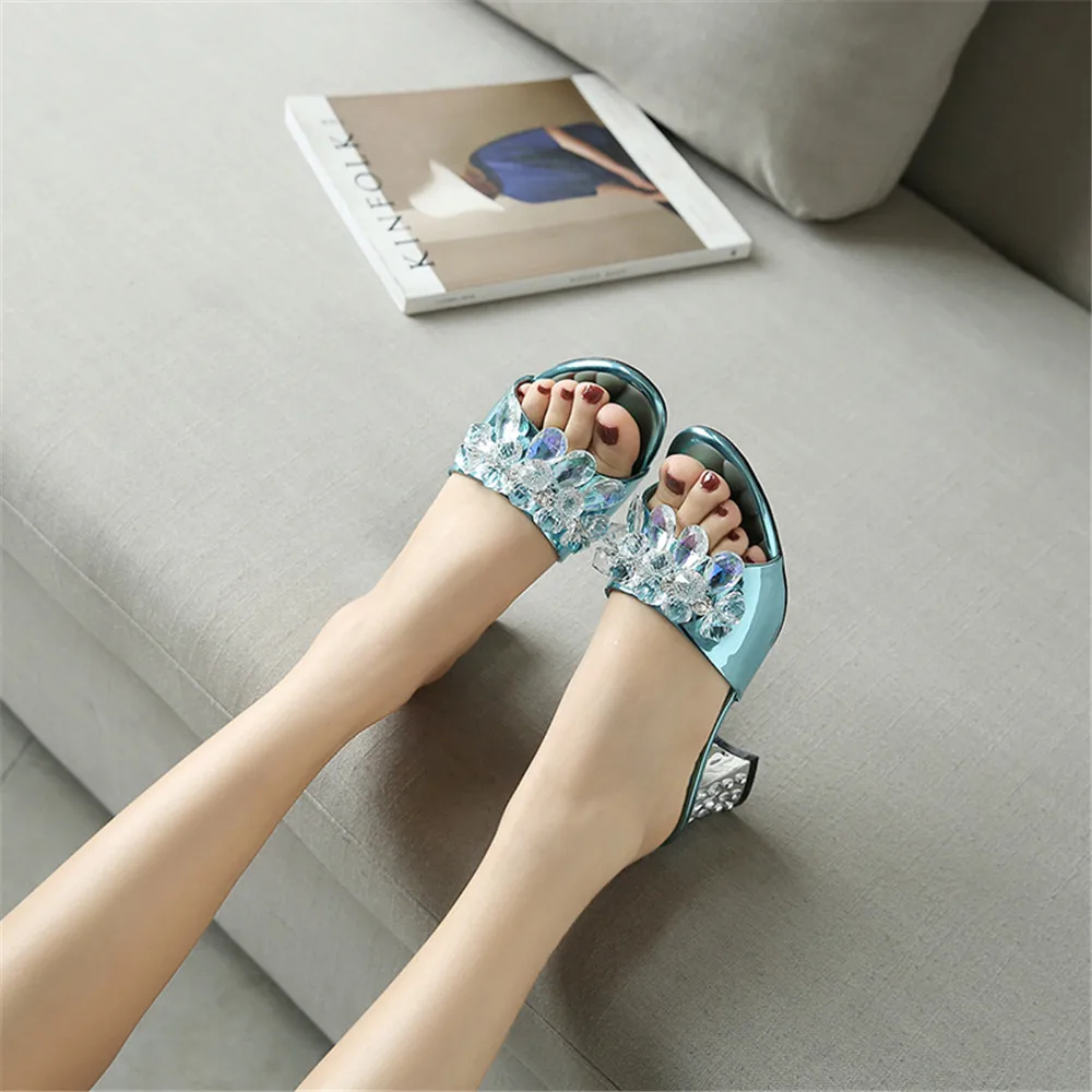 MORAZORA/ г. Новая Летняя обувь женские элегантные босоножки на квадратном каблуке с кристаллами удобные женские туфли-слиперы внутри из натуральной кожи