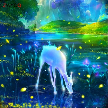 

Full Square Diamond embroidery deer Forest lake DIY 3D Diamond painting Cross stitch Full Round Diamond mosaic deer Forest lake