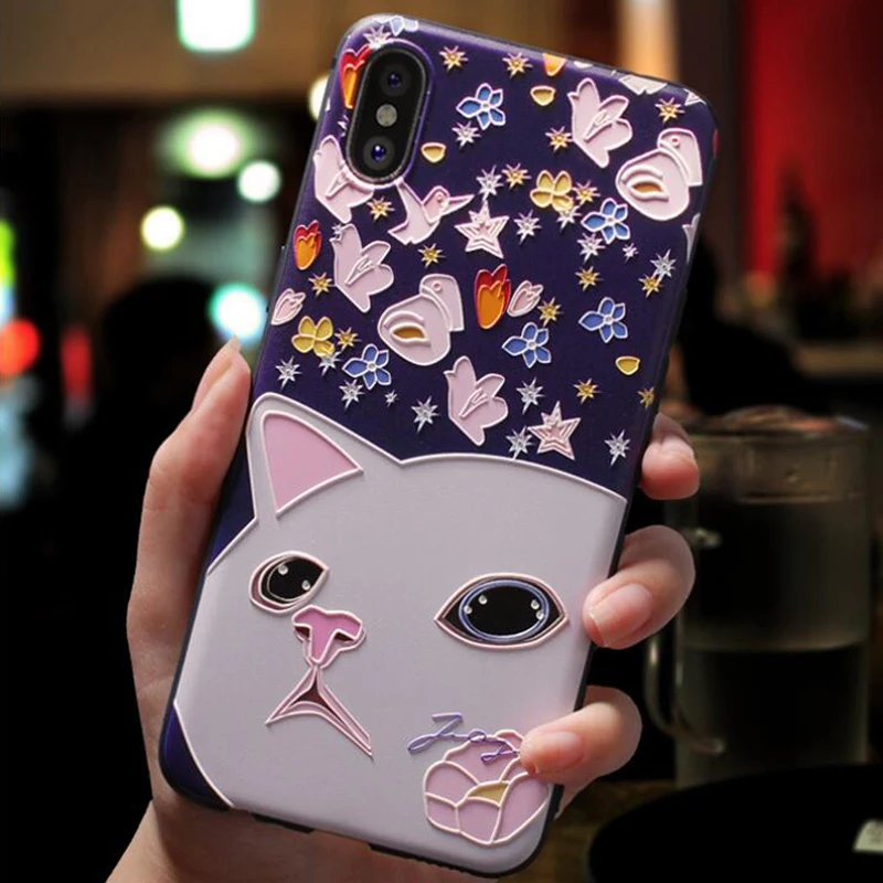 3D мультфильм Cat Чехол с тиснением для samsung Galaxy S6 S7 край S10 S10e S8 S9 A9 A8 A6 плюс A7 A3 A5 A10 A40 чехол из ТПУ - Цвет: fenhmao