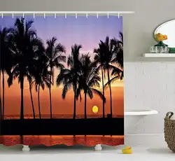 Пляж Душ Шторы Гавайский Декор Гавайи закат River Island Tropic горизонт Ocean Романтический курорт Аксессуары для ванной комнаты с крючками
