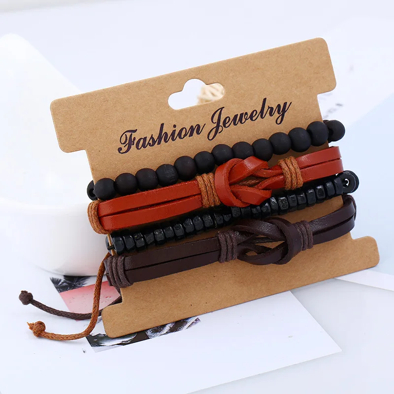 4pcs/set New Vintage Rope Handmade Bead Woven Leather Men Bracelets Women Bangles Female Rock Men Jewelry Accessories