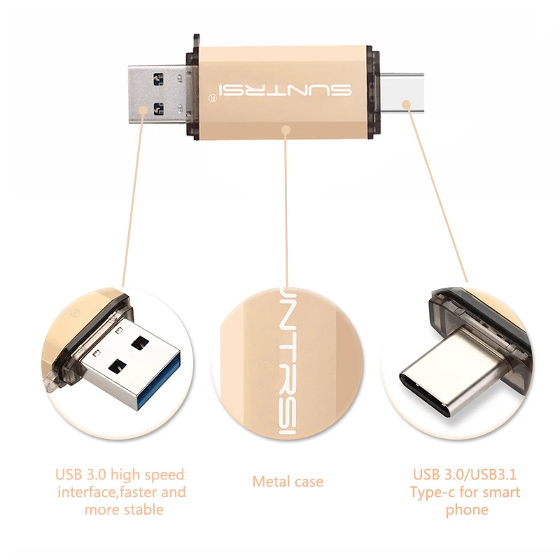 Флеш-накопитель Suntrsi type-C, 128 ГБ, 64 ГБ, USB флеш-накопитель, USB 3,0, высокая скорость, 32 ГБ, 16 ГБ, type-C, OTG, для телефонов типа C, реальная емкость