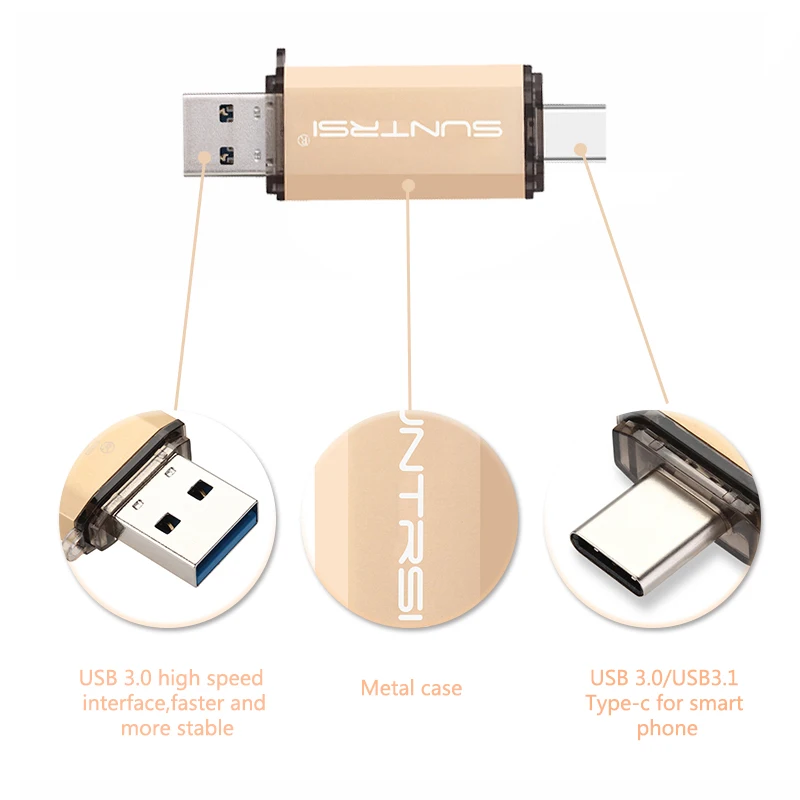  Suntrsi Type-C pendrive 128GB 64GB USB Flash Drive USB 3.0 High Speed 32GB 16GB Type-C OTG for Type