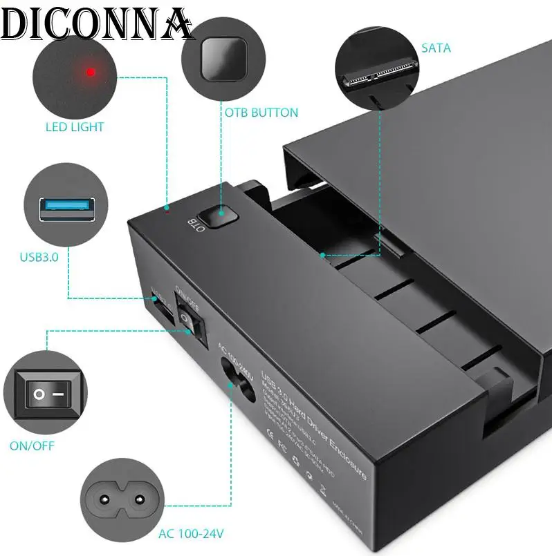  Carcasa HDD de discos en blanco 35 pulgadas USB 30 serie DISCO DURO caja externa enchufe y conector