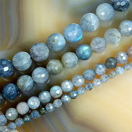 

8SE11351 Faceted Natural Labradorite Round Beads 15.5" 4 6 8 10 12mm Pick Size