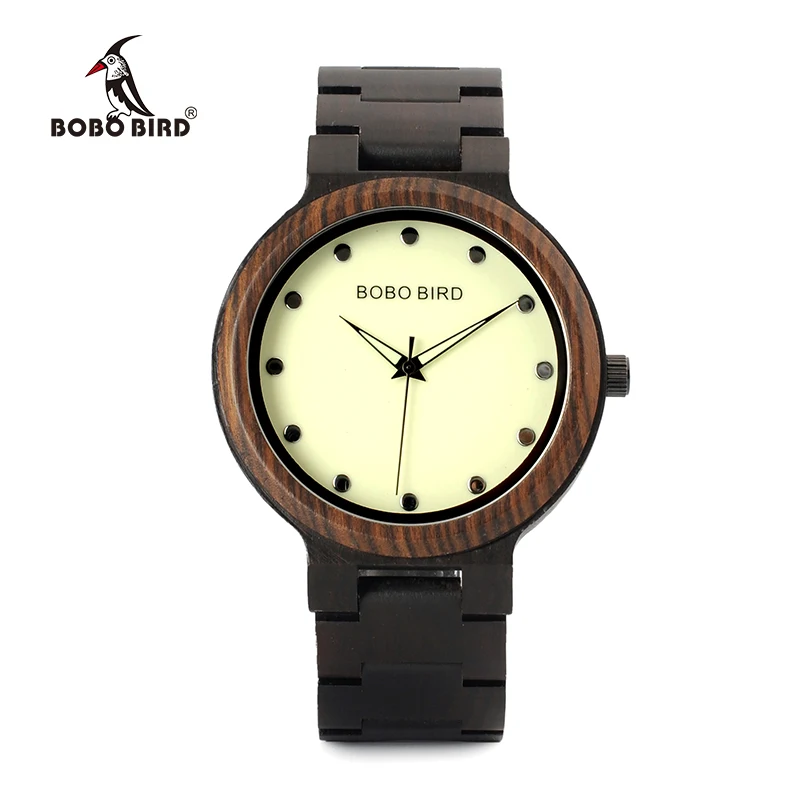 BOBO BIRD Men bamboo Wooden Watch Luminous Dial Wrist Watches With Wood Links In Gift Watch Box relojes hombre custom logo