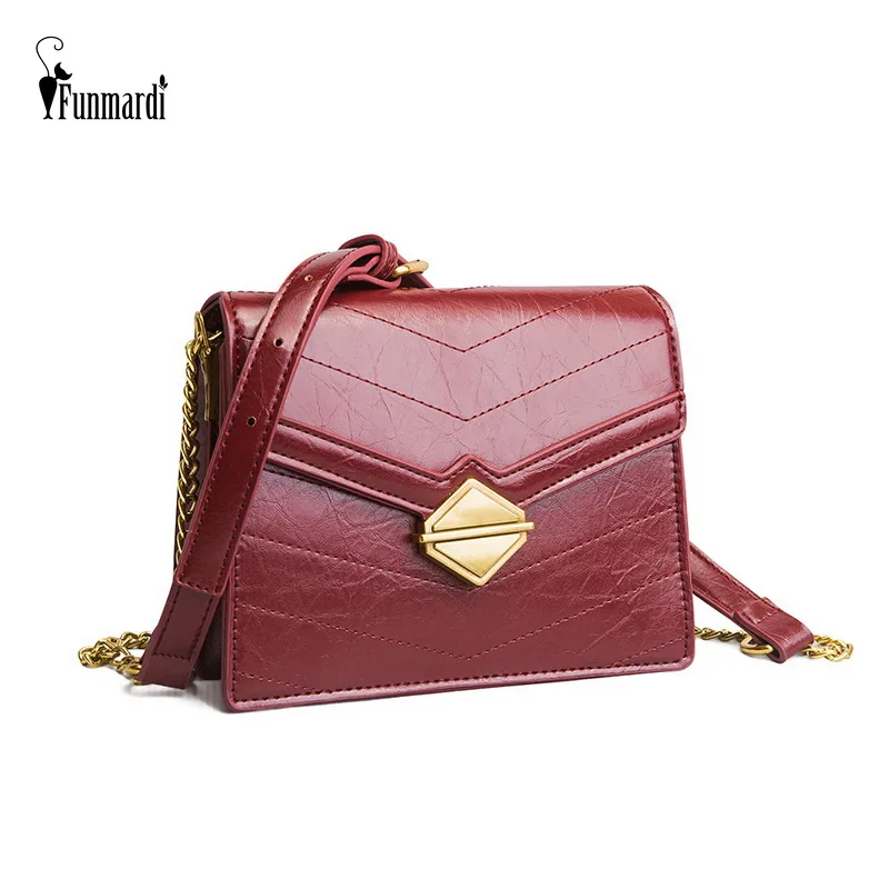 

FUNMARDI Fashion Diamond Lattice Shoulder Bag Women Retro Oil Wax Leather Messenger Bag Brand Chain Small Bag For Women WLHB1924