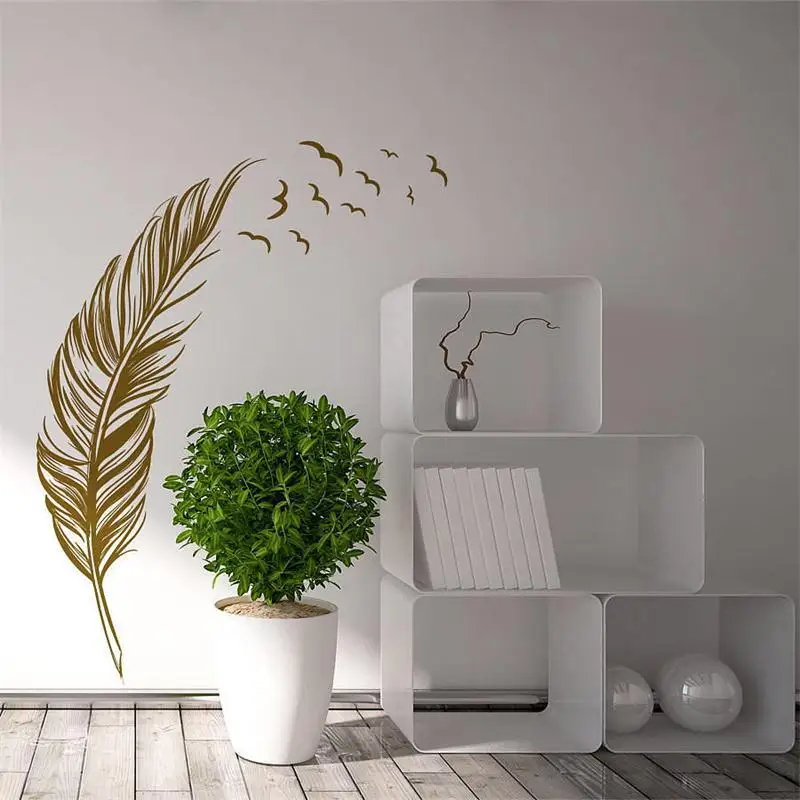 Настенная Наклейка с левым и правым пером 8408 0 7 дюйма|flying feather wall stickers|feather stickerwall