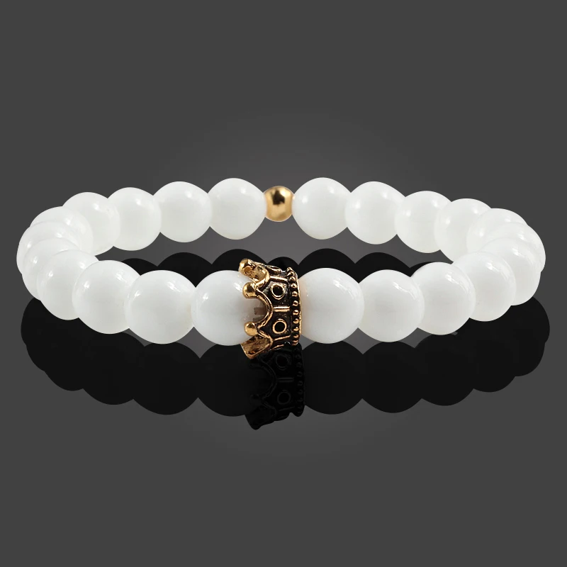 

Vintage 8mm Natural Stone Beads Crown Bracelets & Bangles Couple Distance Bracelet For Women Men Handmade Jewelry Pulseras