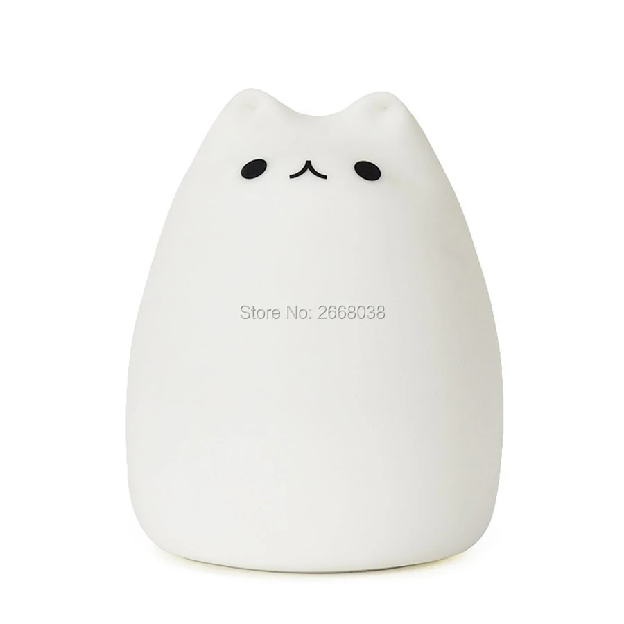Umiwe Cute Kitty LED Children Night Light Kids Silicone Cat Lamp 7-Color Flashing USB Rechargeable Lighting, Warm White Lights