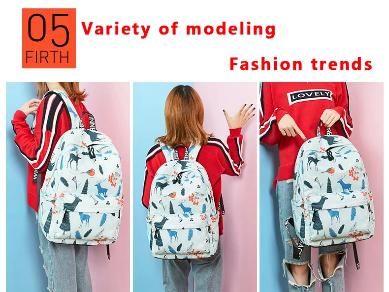 WINNER Cute Fashion Backpack Fresh Deer Pattern School Backpack For Teenage Girls Light Blue Travel Backpack Mochila  (15)
