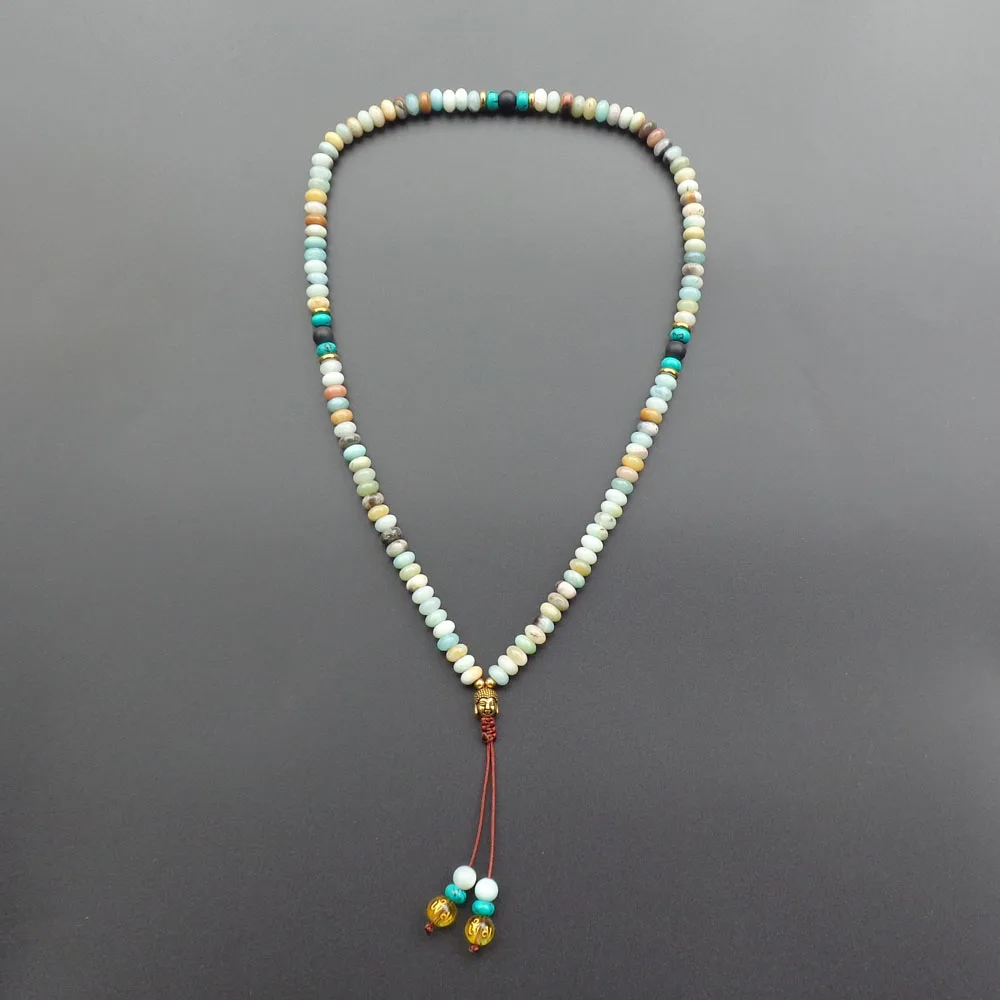 108 бусины из натурального камня с Буддой Мала ожерелье Йога для медитации и молитвы бусы ручной работы ожерелье с камнем - Окраска металла: 108 Amazonite