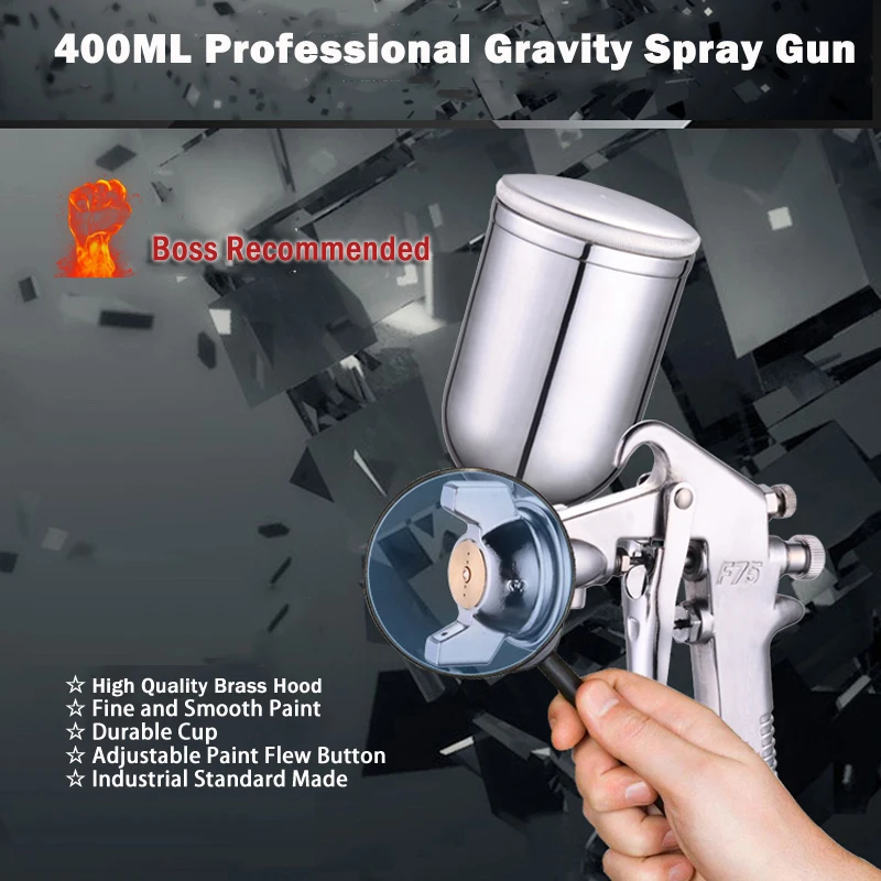 Spray Gun 400ML Pneumatic Airbrush Sprayer Professional Alloy Painting Atomizer Tool With Hopper For Painting Cars By PROSTORMER 2