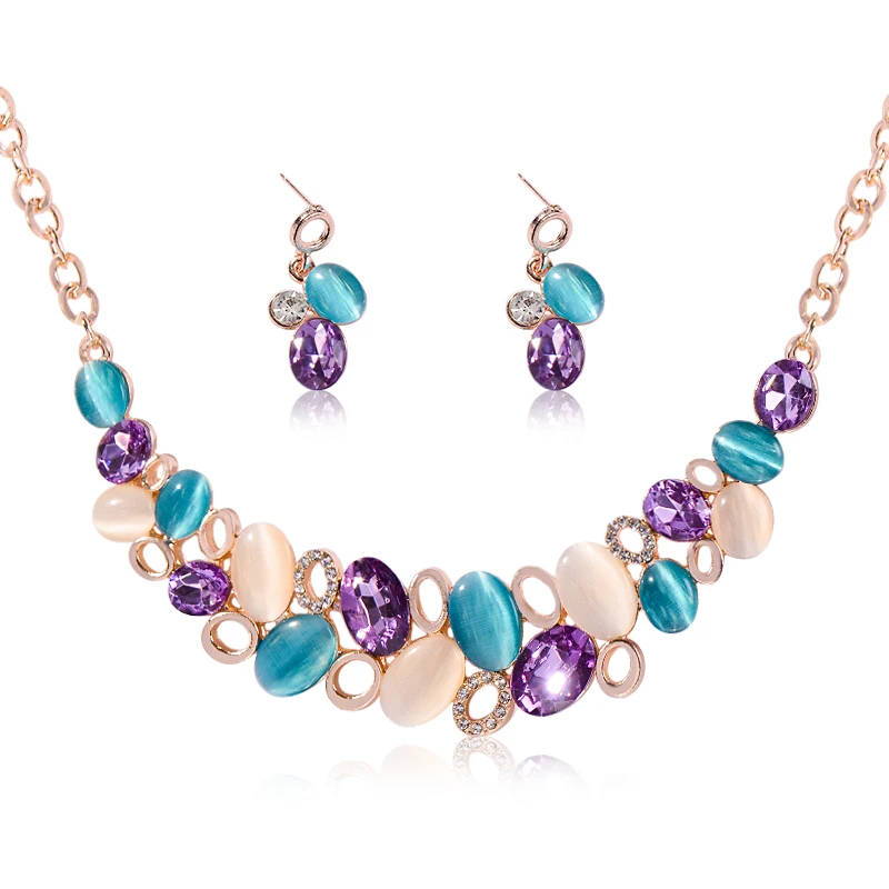 H: HYDE, Винтажные Ювелирные наборы, африканские бусины, ожерелье, серьги, красочные кристаллы для женщин, аксессуары для свадебной вечеринки - Окраска металла: jewelry set 1