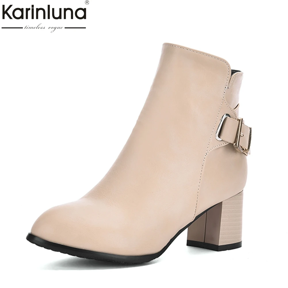 

KARINLUNA 2018 BIG Size 31-43 western boots women winter boots woman shoes square heels zip up Ankle Boots female shoes woman