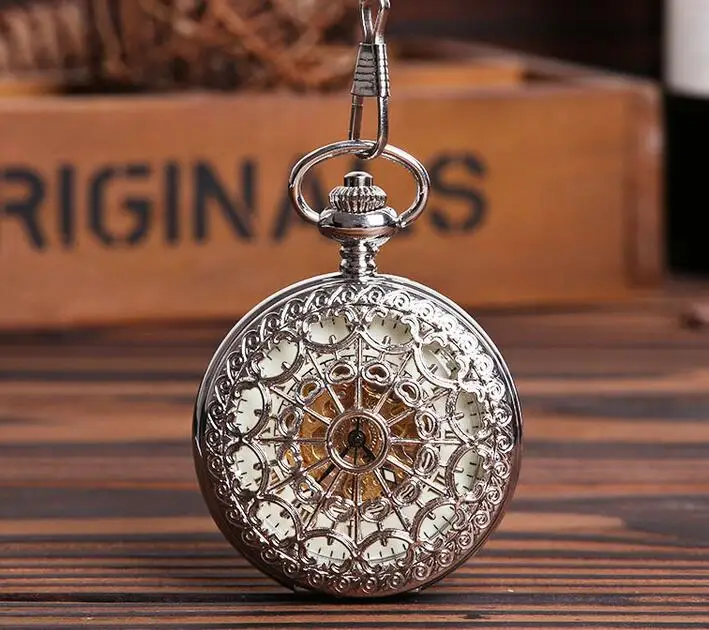 

2020 Fully automatic machine spider web silver Hollow men and woman gift Mechanical pocket watch