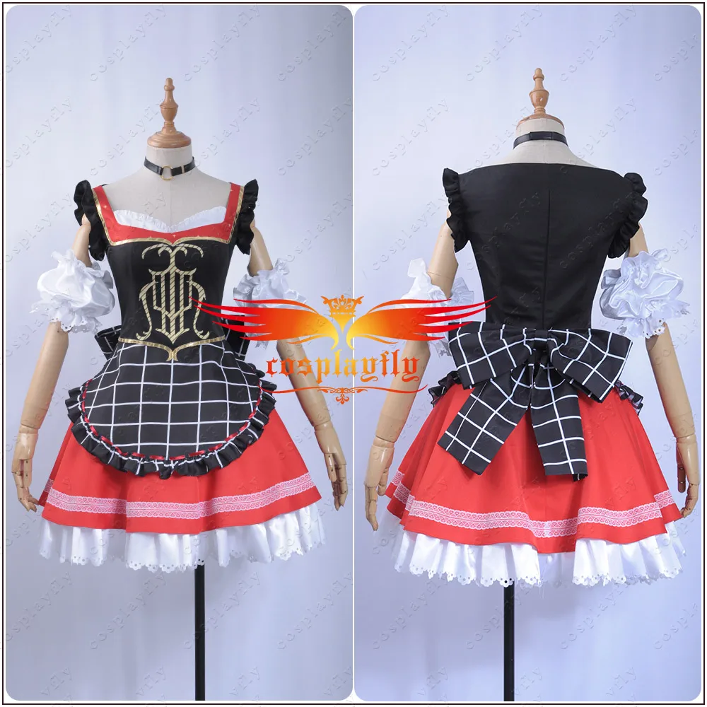 x_01Game LoveLive!Sunshine!! Aqours Bremen Band Ohara Mari Cosplay Costume Women Chocolate Maid Uniform Dress Ruffles Armlet +Hat  (1)