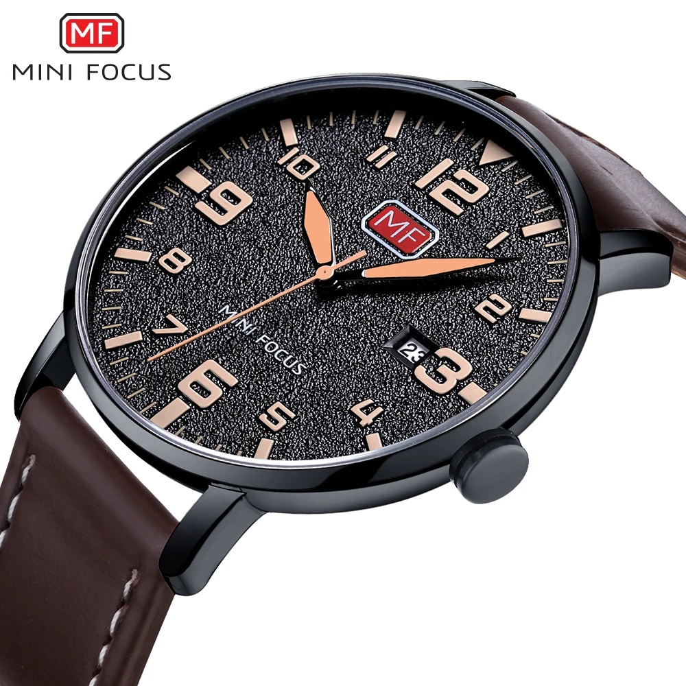 Reloj de pulsera MINIFOCUS de marca de lujo para hombre reloj de pulsera de cuarzo para hombre resistente al agua con correa de cuero marrón relojes de moda reloj Masculino