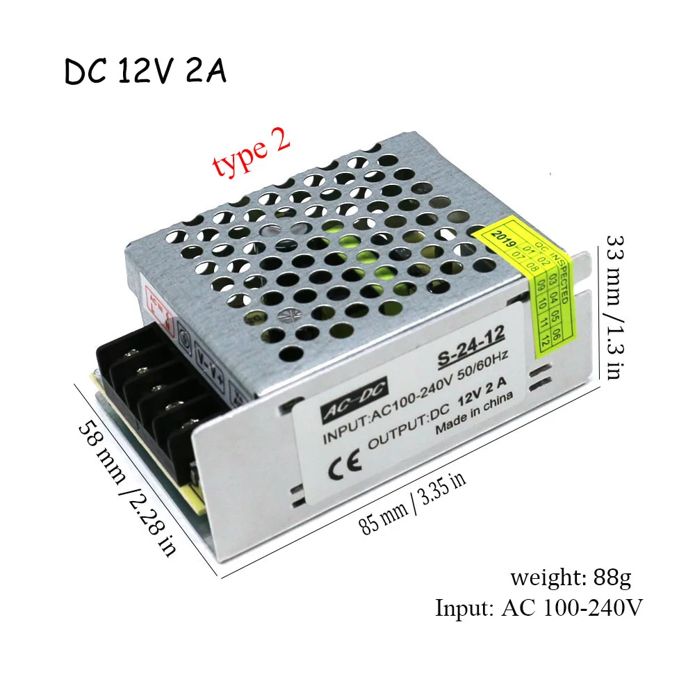 DC 12V импульсный источник питания DC 12V 2A 24W 25W 5A 60W 10A 120W выходной источник питания Светильник ing трансформатор для светодиодной ленты светильник - Цвет: 12V 2A Type 2