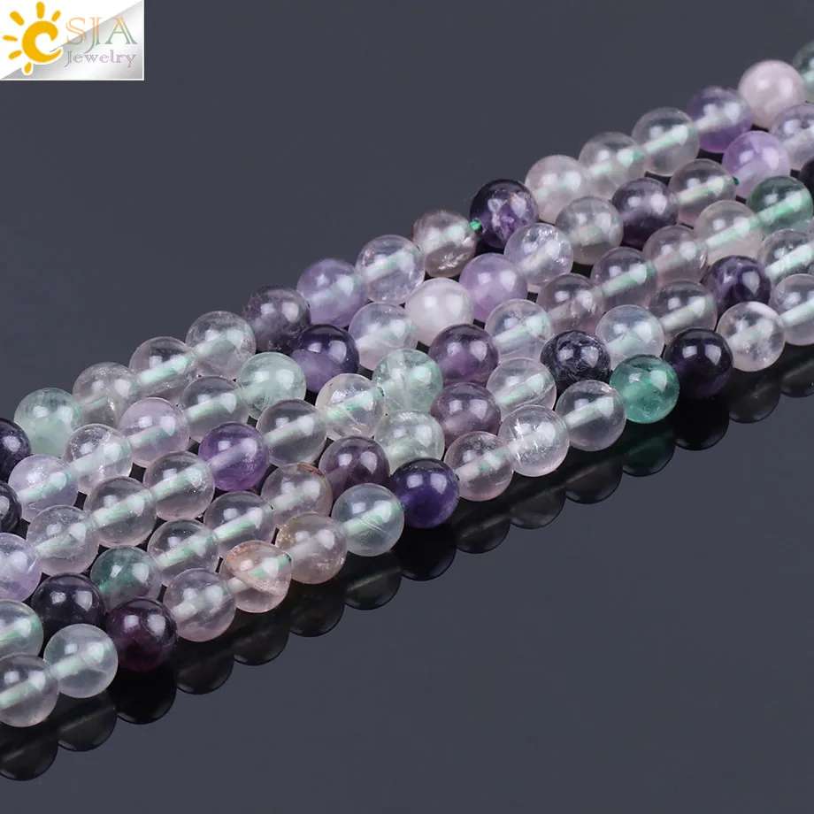 

CSJA Hot Sale Wholesale Natural Stone 8mm Colorful Fluorite Loose Beads Bracelets Necklaces Accessories DIY Craft Jewelry F226