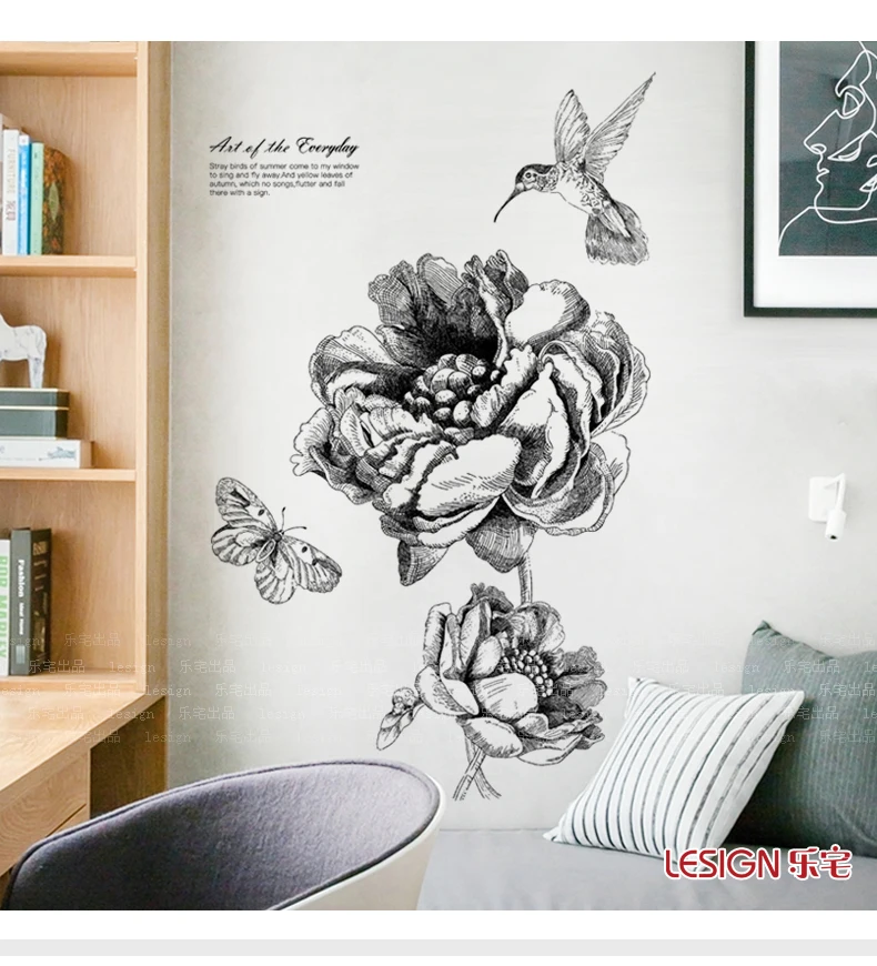 Скандинавские современные минималистичные ручная роспись цветочные настенные креативные наклейки, индивидуальные наклейки для украшеия спальни гостиной само-adh