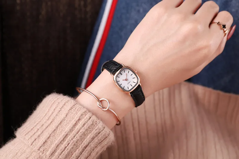 Женские черные кварцевые часы с маленьким квадратным циферблатом и кожаным ремешком, известный роскошный Топ бренд, простой дизайн, женские наручные часы