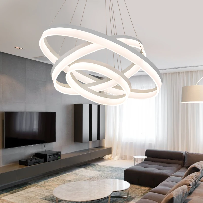 Modern Creative Pendant Light Living Room Dining Room 3 2 Circle Rings Acrylic Aluminum Body LED