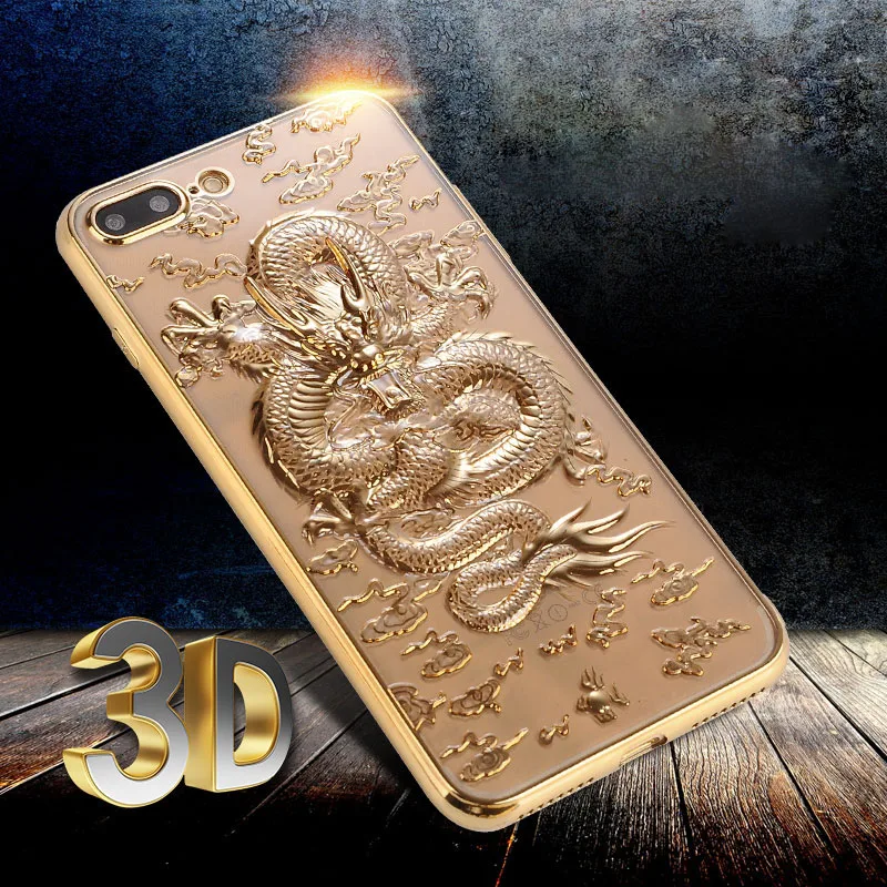 for Apple iPhone 6 6S Plus Silicone Case Back Cover Stylish 3D Relif Chinese Dragon Plating Slim Shell Mobile Phone Accessories