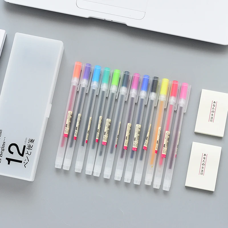 

Scrub pencil case memo 12pcs 0.5mm MUJI STYLE art Creative colourful gel pen smooth neutral pen kawaii School office supplies
