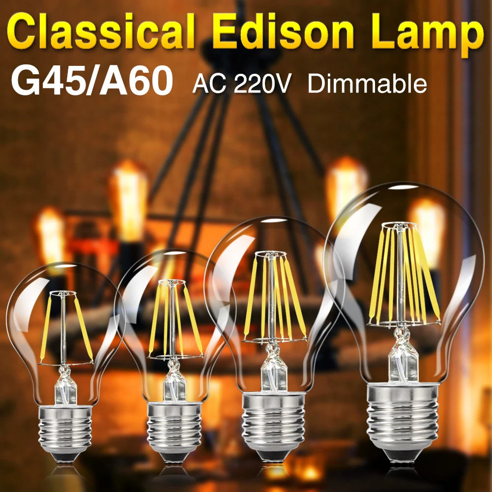 TSLEEN regulable G45 A60 ST64 ahorro de energía Edison filamento COB bombilla LED E27 E26 claro Retro Luz de la lámpara Led 8 W 16 W
