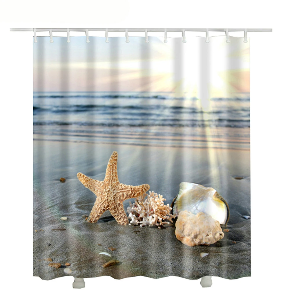 Солнечный пляж ракушка Морская звезда занавески для ванной Водонепроницаемый Прямая Ванная комната занавеска для душа с крючками