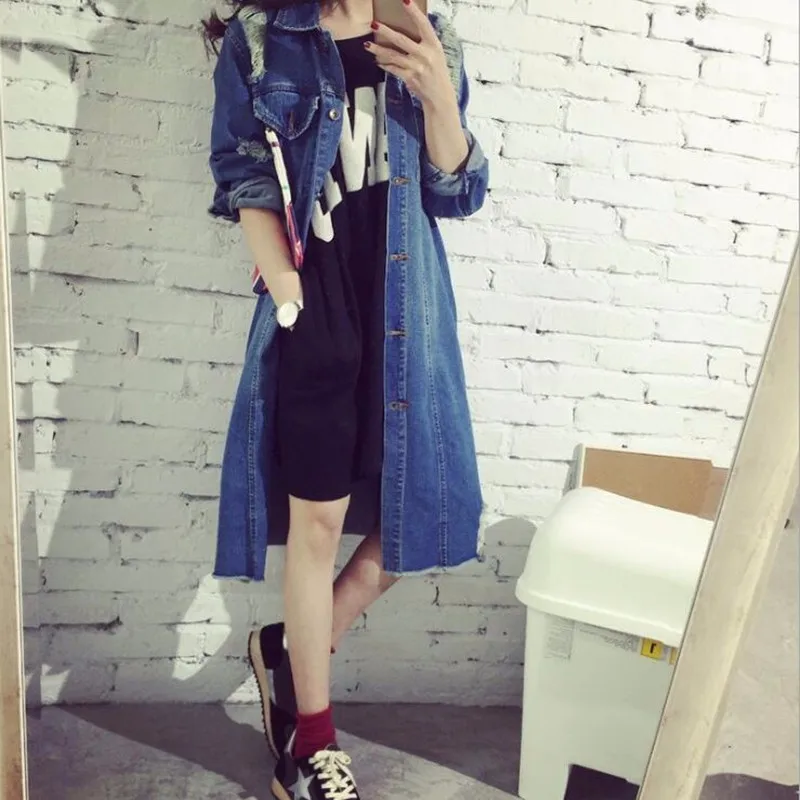 Womens Autumn Jackets And Coats 2016 New Design Frayed Washed Denim Outwear Girls Casual Slim Pocket Clothing New Street Fashion (2)