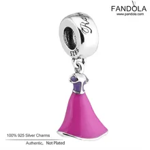 Рапунцель платье металлические бусины для изготовления ювелирных изделий 925 серебро Сиреневый и пурпурная Эмаль Подвески Подходит браслет Argent