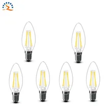 

6PCS/lot Led Filament lamps Candle Bulb C35 4w E14 220V 230V 240V AC NO Dimmable Warm Lights Crystal Chandeliers
