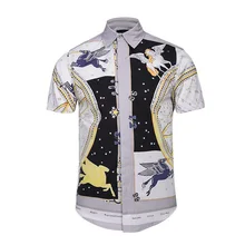 Модная мужская рубашка с коротким рукавом с 3D принтом, приталенная блузка, рубашки, одежда, топы, H9