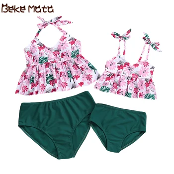 

Mom Daughter Swimwear Floral Print Family Look Mother Dauhter Swimsuits Bikini Bathing Suit 2019 Summer Mommy And Me Clothes