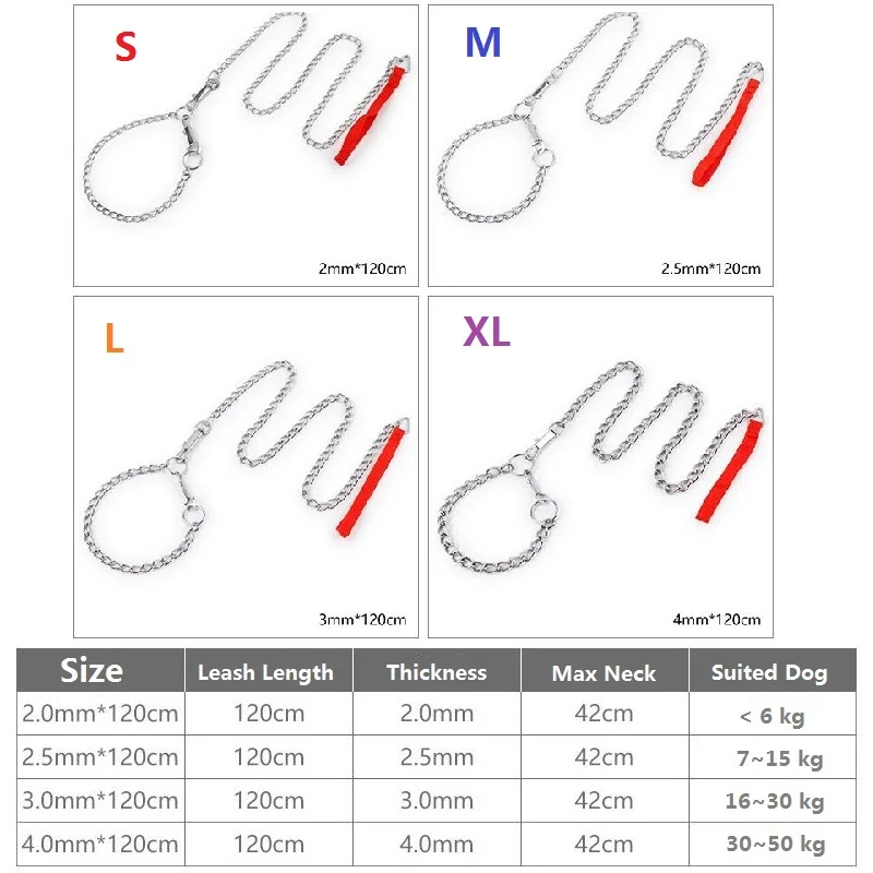 120 см поводок из нержавеющей стали для собак и ошейников, принадлежности для домашних животных, аксессуары для собак, цепь, поводок, ошейник, набор для маленьких, средних и больших собак