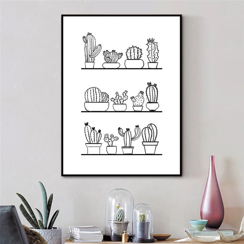 Nordic черный белый цвет завод кактус Wall Art Холст Картина Плакаты и печать Настенная