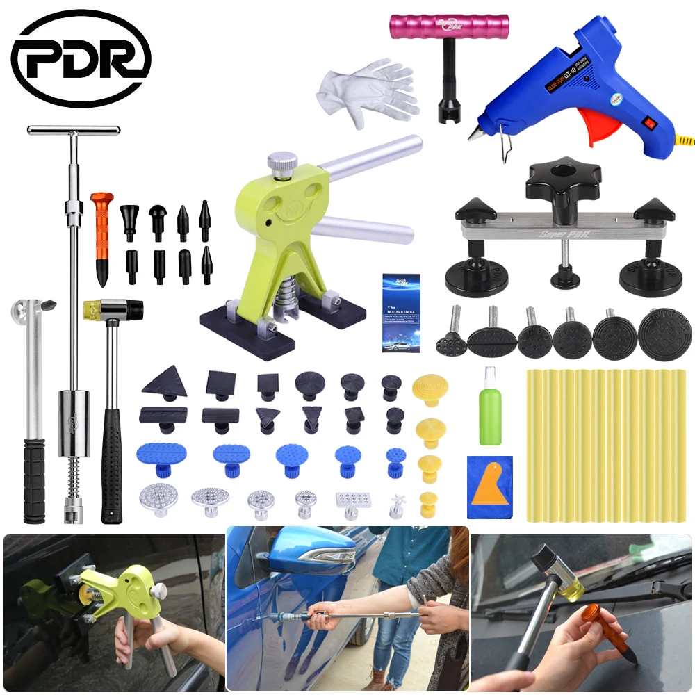 PDR Ремонтный комплект инструментов автомобиля Дент Lifter Uesful инструмент набор 2 в 1 т Съемник клей вкладки резиновый молоток для удаление