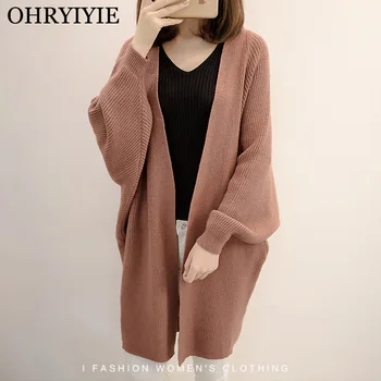 

OHRYIYIE Women Loose Long Cardigan Sweater 2019 Autumn Winter Batwing Sleeve Knitted Cardigans Female Tricot Outwear Tops SW527