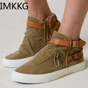 

High top Canvas shoes for Women Big size 35-43 Fashion Zipper Denim Shoe Girls Sneakers 2019 Spring/Autumn Strap F90057