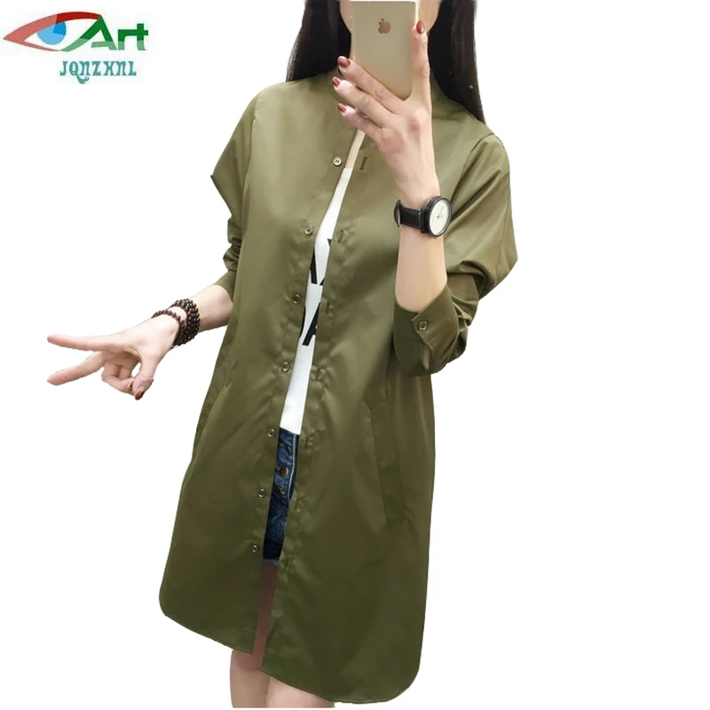 

Women Medium Long Trench coat 2019 Spring New Single Breasted Female Basic Overcoat Elegant Slim Thin Trench Ladies JQNZHNL E109