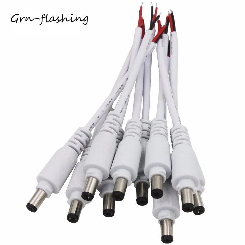 GRN FLASHING 5.5x2.1mm DC Male Power Jack Connector Adapter Wire Cable