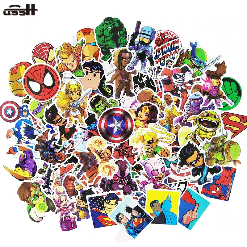 

100 Pcs Marvel The Avengers Cartoon Sticker Waterproof For Laptop Moto Skateboard Luggage Guitar Furnitur Decal Toy Stickers