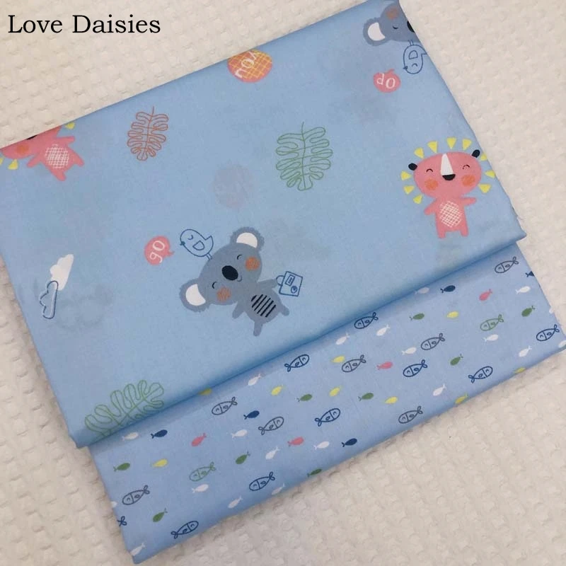 

100% Cotton CARTOON BLUE Animals Crocodile Zebra Cloud Fish Twill Fabrics for DIY Bedding Sheet Apparel Home Decor Handcraft